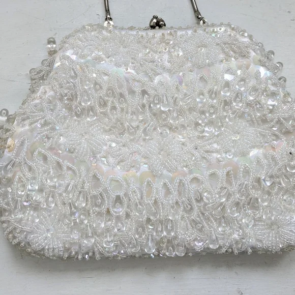 Vintage Fringe Beaded Purse Bag Party 60s Wedding Bridal - Picture 2 of 6